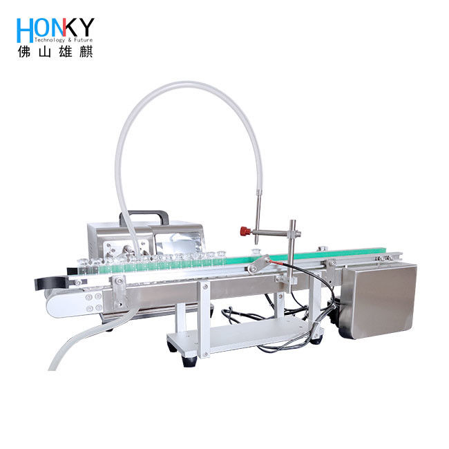 Tipo de línea de escritorio Máquina de llenado de frascos Línea de llenado pequeña Con transportador de alimentación de botellas y Samll Bach Para el cuidado de la piel Relleno de aceite