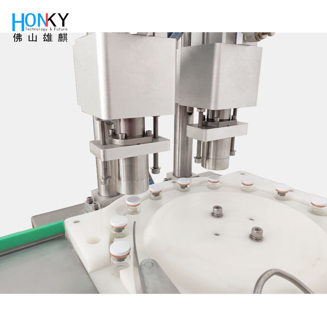 Máquina de recortado de tapa de vial de escritorio de 10 ml con velocidad de 60 bpm y presión de aire de 4-6 kg/cm2 para una tapa precisa